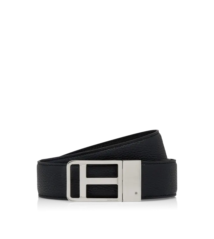 GRAIN LEATHER FRAMED T BELT DARK NAVY + BLACK online