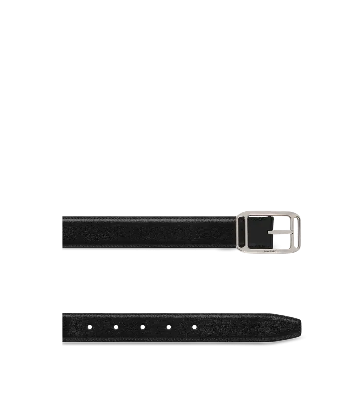 GRAINED LEATHER SQUARE STADIUM BELT BLACK online