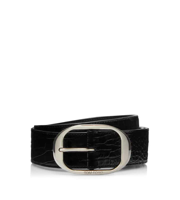 PRINTED ALLIGATOR OVAL BELT BLACK online