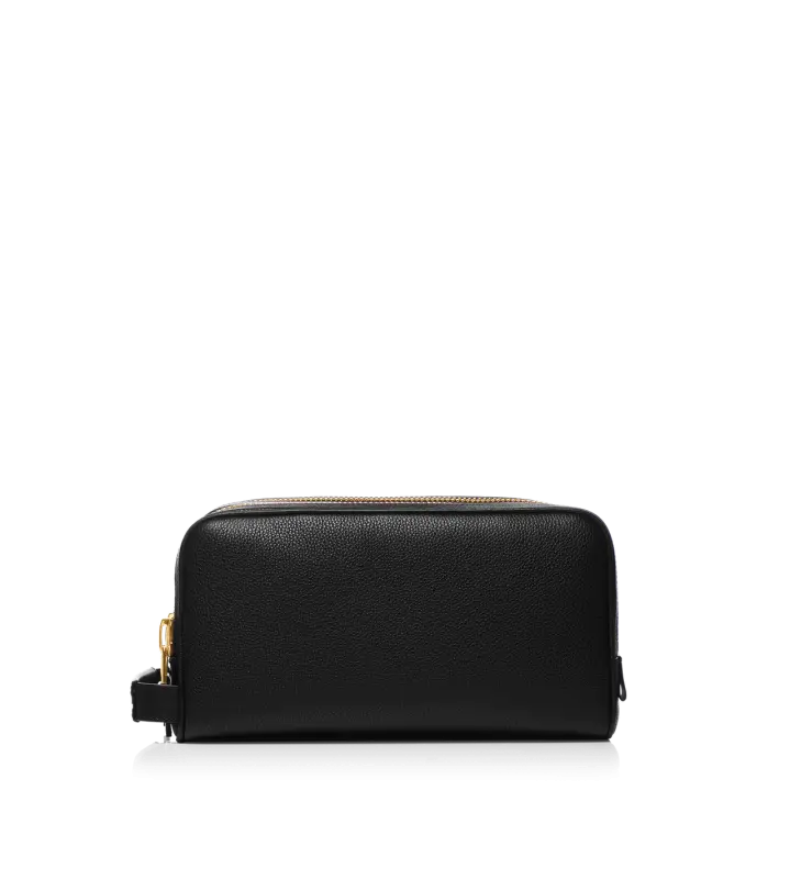 GRAIN LEATHER DOUBLE ZIP TOILETRY BAG BLACK online