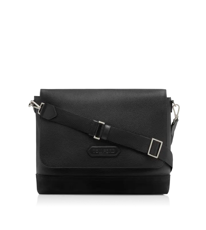 LEATHER AND SUEDE CHIC SPORT FLAP MESSENGER BLACK online