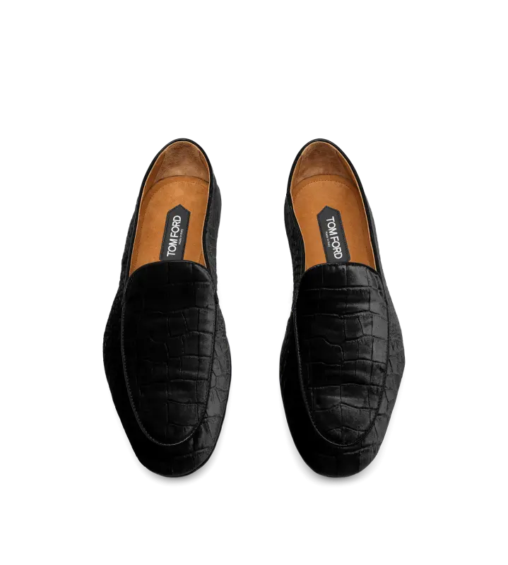 STAMPED CROC VELVET SLIPPERS BLACK online