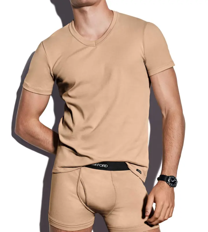 COTTON V-NECK T-SHIRT NUDE 1 online