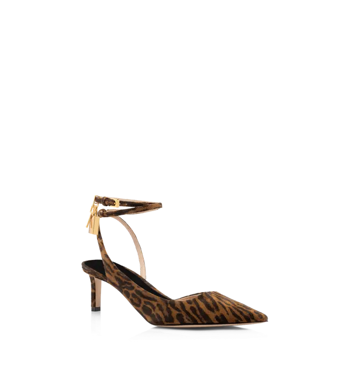 OCELOT-PRINT SUEDE PADLOCK SLINGBACK BROWN/WHISKY online