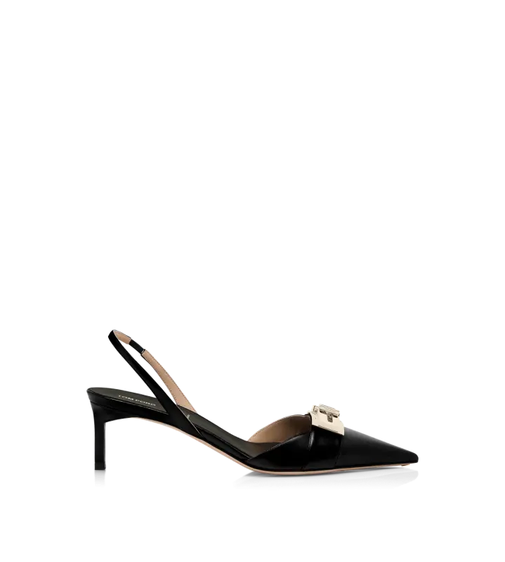 SHINY LEATHER T LATCH SLINGBACK BLACK online