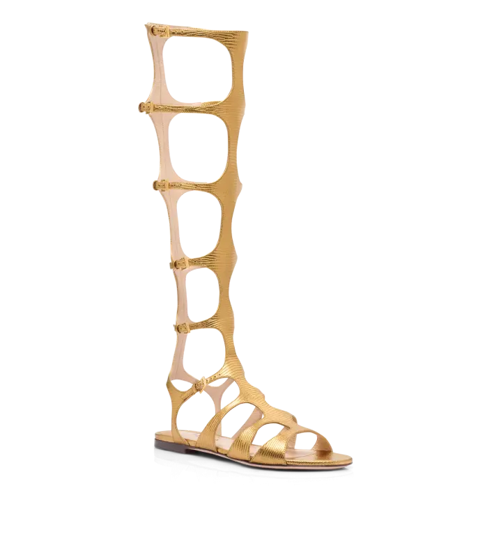 LAMINATED PRINTED LIZARD PARADIS KNEE-HIGH SANDAL LIGHT BRONZE online