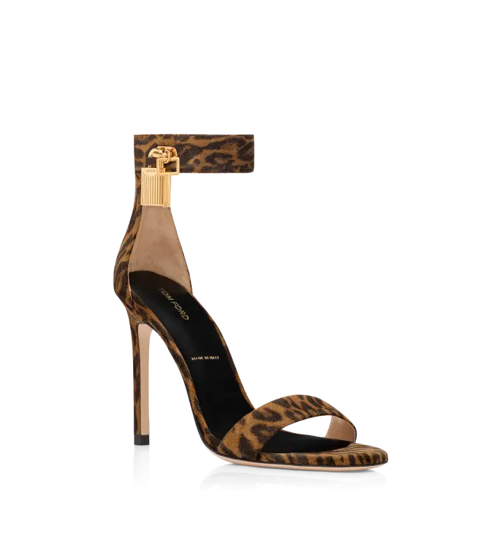 OCELOT-PRINT SUEDE PADLOCK SANDAL BROWN/WHISKY online