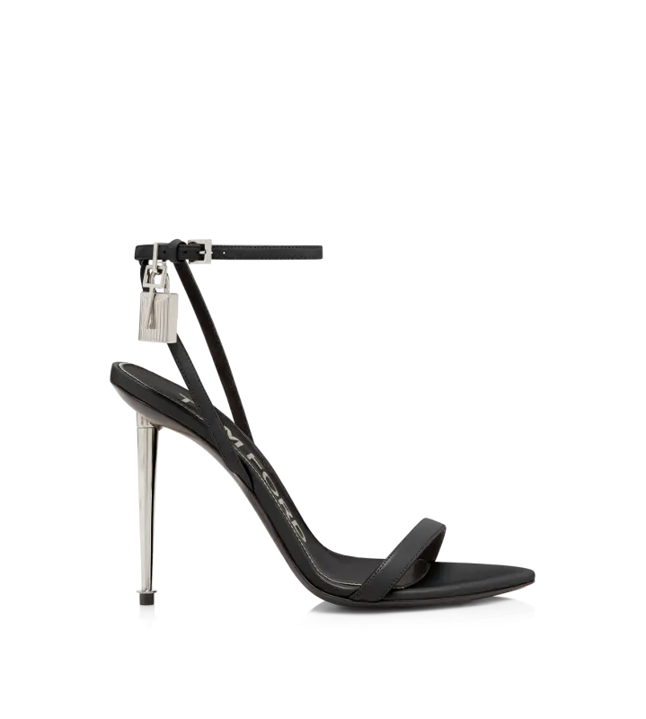 SHINY LEATHER PADLOCK POINTY NAKED SANDAL BLACK online