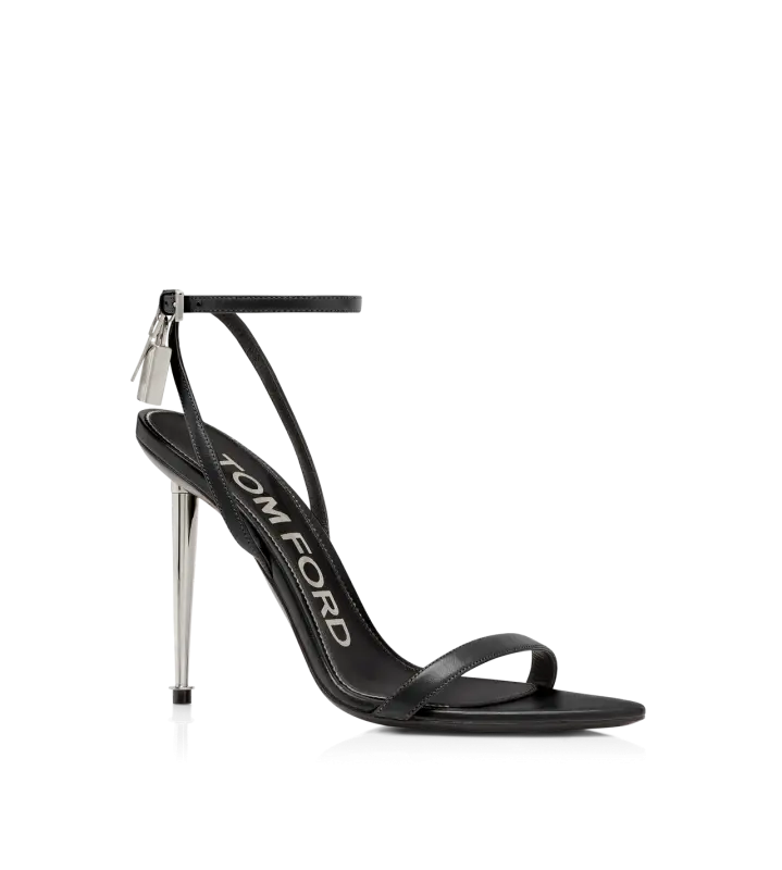 SHINY LEATHER PADLOCK POINTY NAKED SANDAL BLACK online