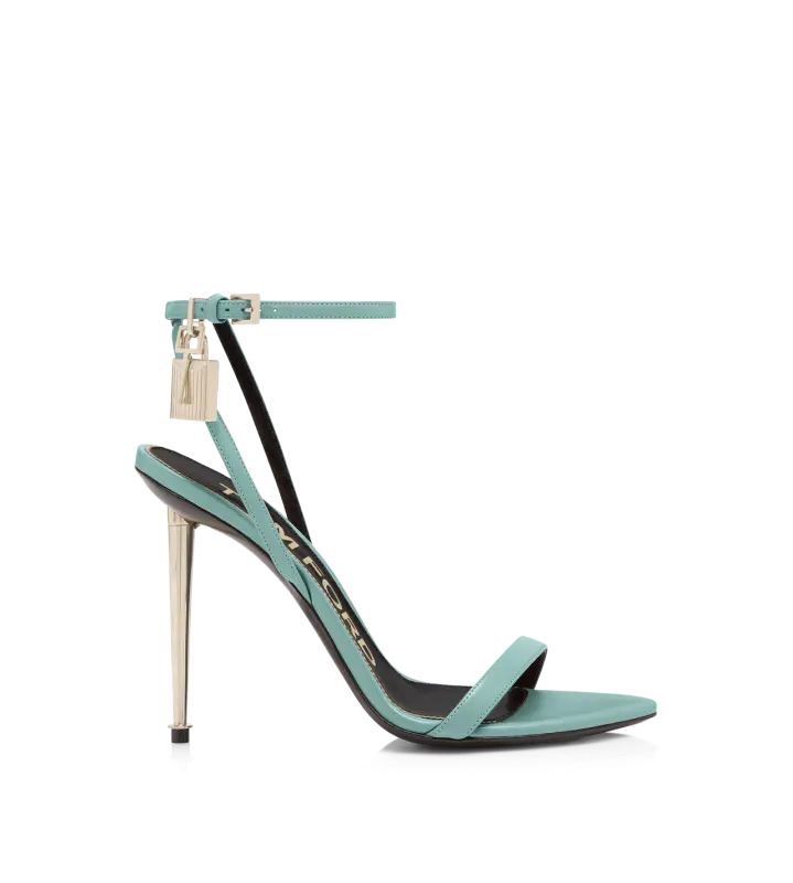 SHINY LEATHER PADLOCK POINTY NAKED SANDAL MINERAL BLUE online