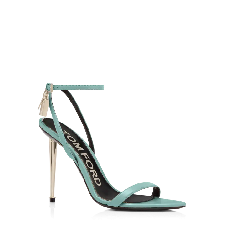 SHINY LEATHER PADLOCK POINTY NAKED SANDAL MINERAL BLUE online