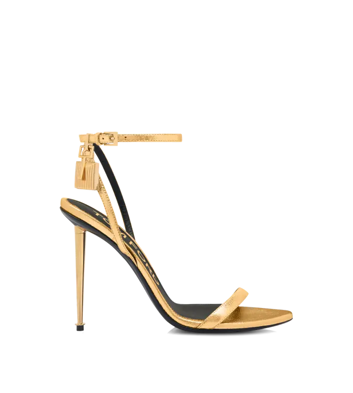 LAMINATED NAPPA LEATHER PADLOCK POINTY NAKED SANDAL GOLD online
