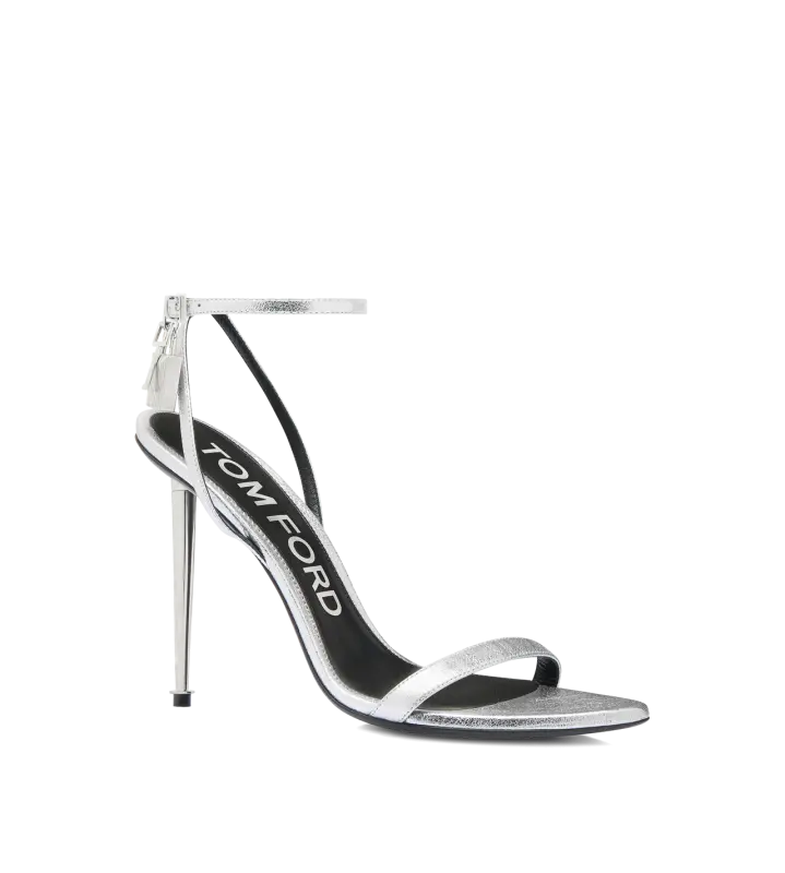 LAMINATED NAPPA LEATHER PADLOCK POINTY NAKED SANDAL SILVER online