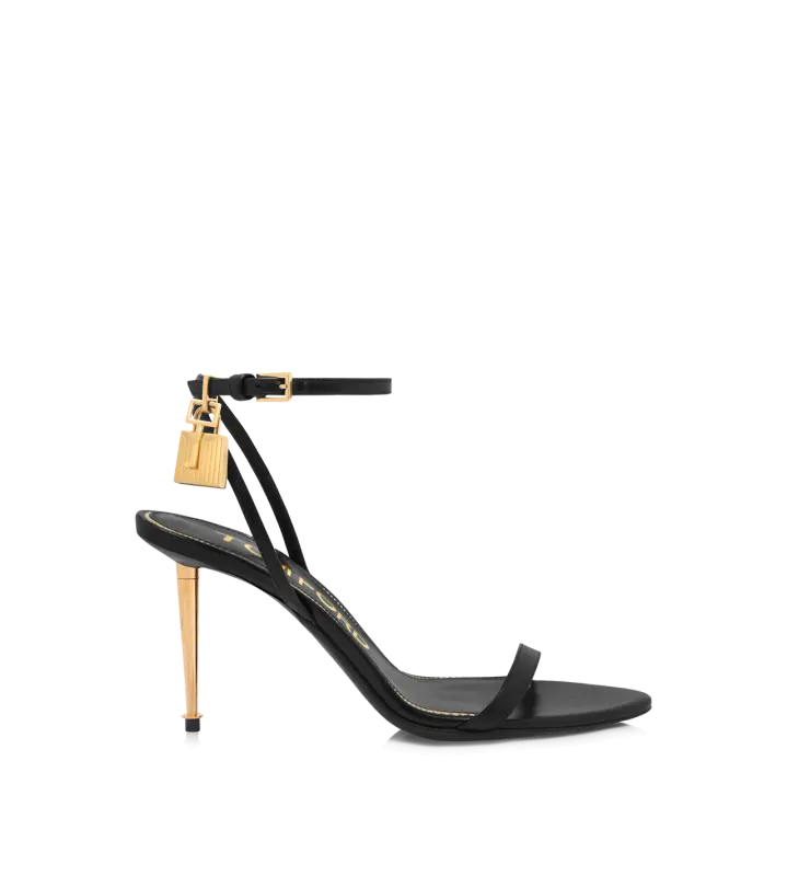 SHINY LEATHER PADLOCK POINTY NAKED SANDAL 85MM BLACK online