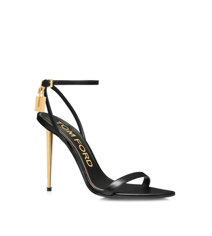 SHINY LEATHER PADLOCK POINTY NAKED SANDAL BLACK online